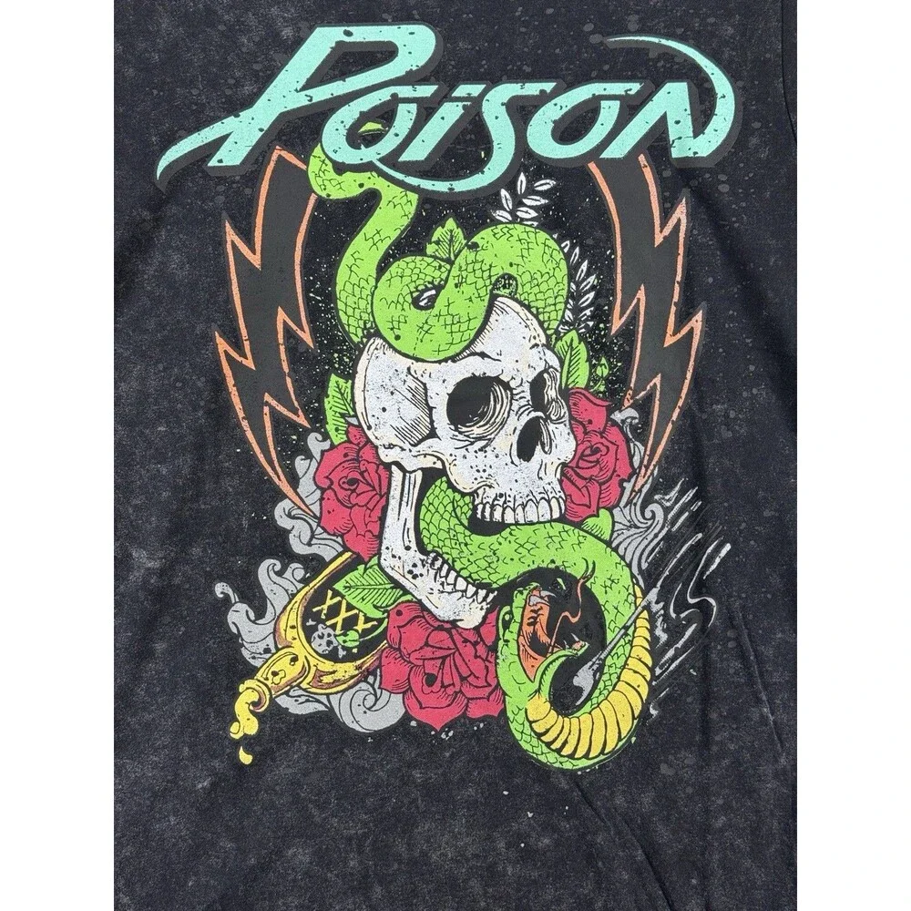 MENS POISON SKULL SNAKE TOUR BLACK MEN MINERAL WASHED GRAPHIC TEE T-SHIRT -M NWT - Picture 2 of 7